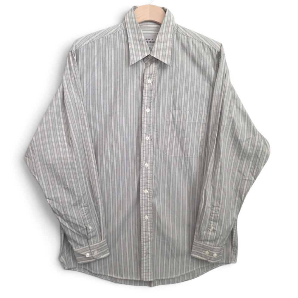 AKA Eddie Bauer Mens Dress Shirt 16 34/35 L Striped Long Sleeve Cotton Hong Kong